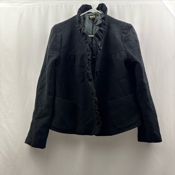 J. Crew Jackets & Blazers - J Crew Fiona Ruffle Black Wool Tweed Jacket Blazer Size 10 Buttons